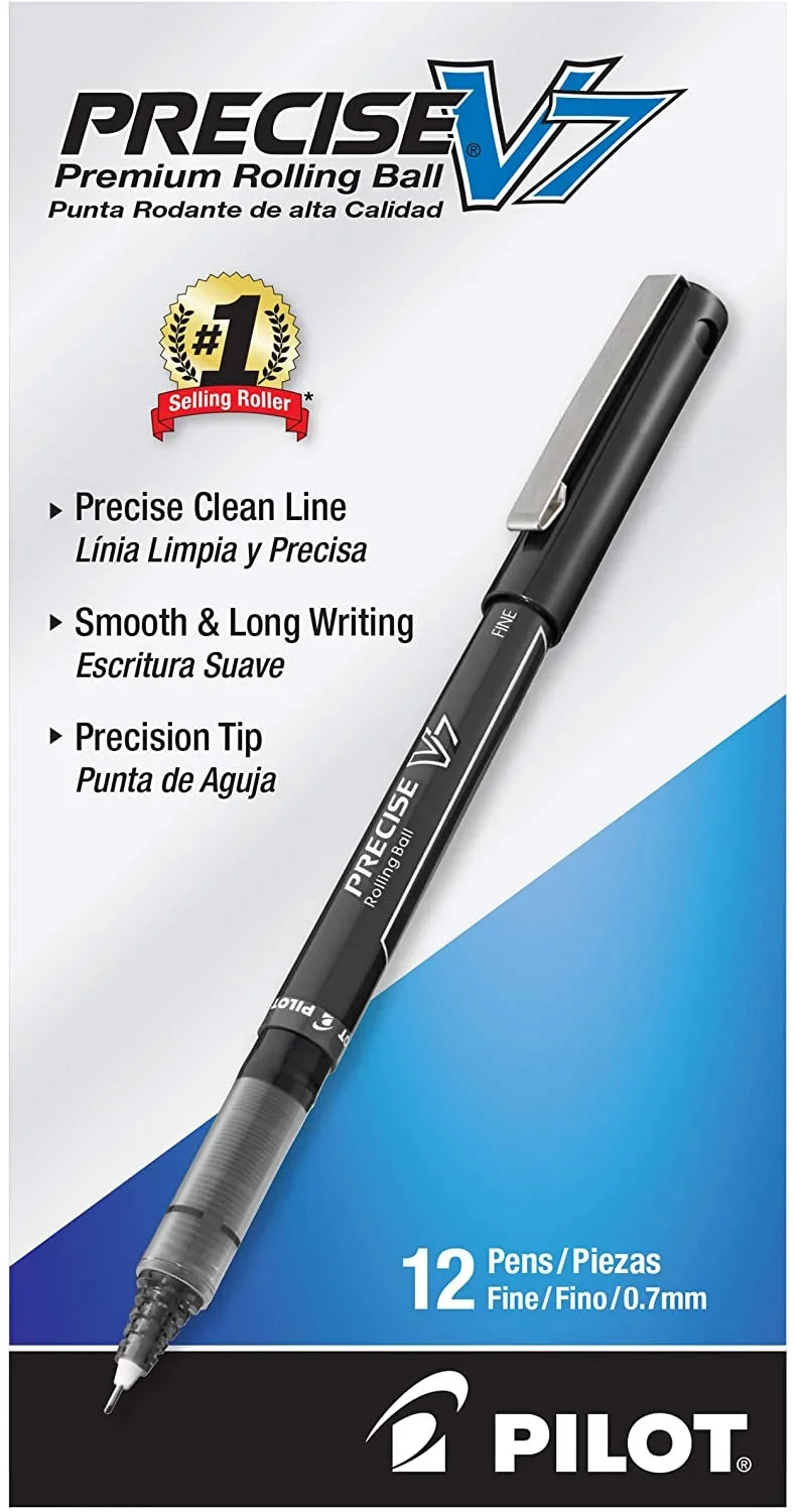 PILOT Precise V7 Stick Liquid Ink Rolling Ball Stick Pens, Fine Point, Black Ink, 12 Count (35346)