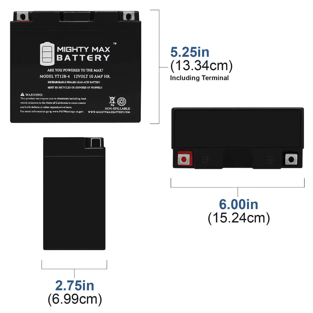 YT12B-4 12V 10Ah Battery Replacement for Yamaha V Star XVS650 15-17