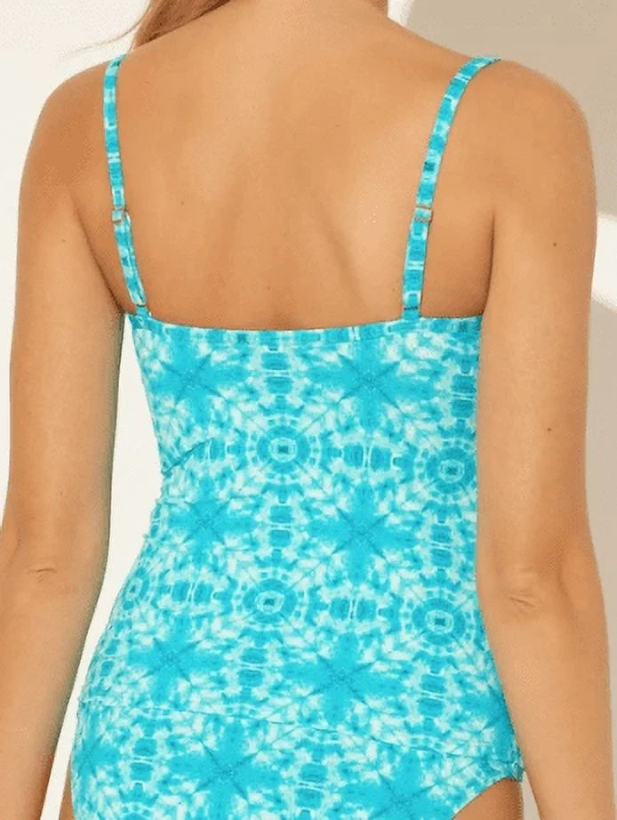 Bleu Rod Beattie LAGUNA TEAL Printed Underwire Tankini Swim Top, US 20W
