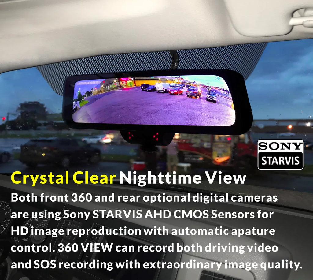 RYDEEN 360 View Surround View 4K Dash Camera 10-inch Touchdisplay Frameless Rearview Mirror with TFT Monitor w/ Auto Brightness Day/Night, DIY Install, Backup Video-in