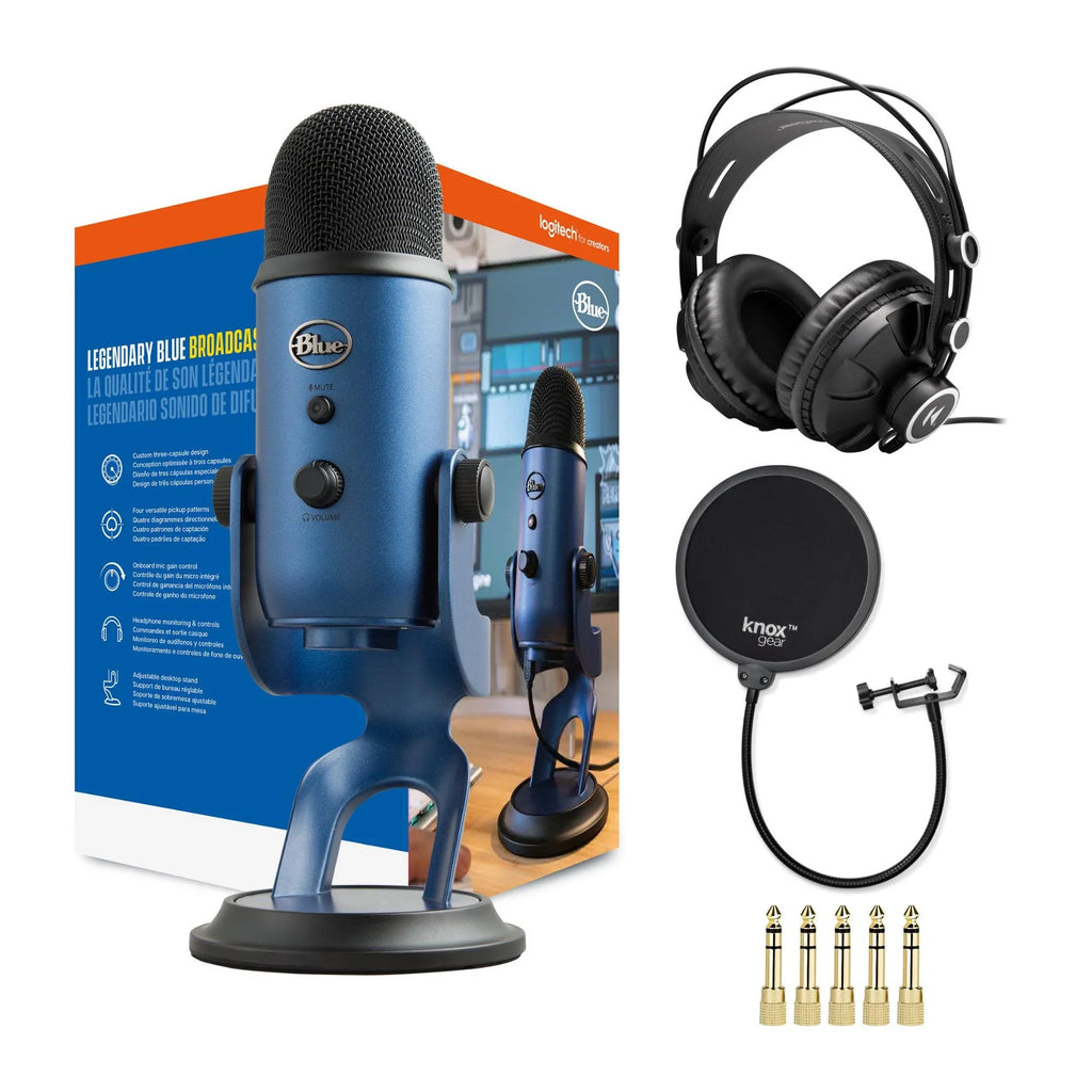 Blue Microphones Yeti USB Microphone (Blue) with Headphones and Pop Filter