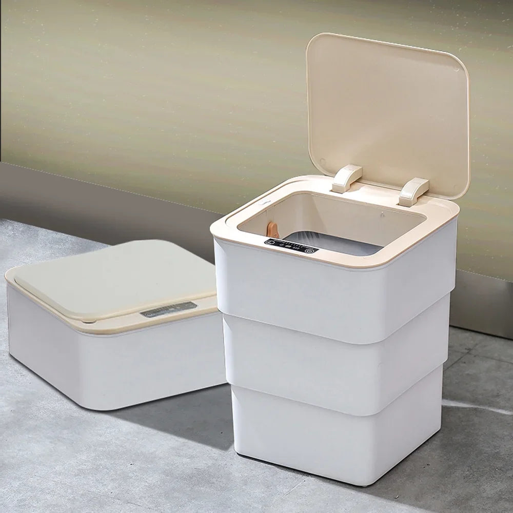 Holdpeak 18L/4.8 Gallon Touchless Trash Can, Folding Automatic Garbage Can with Aromatherapy Mode for Bathroom, Kitchen, Office, White