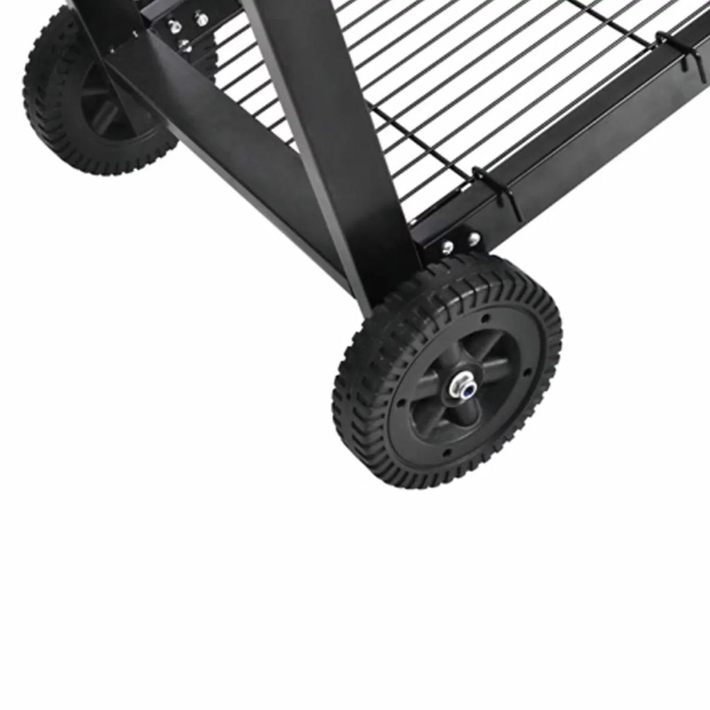 Anself Charcoal BBQ Stand with Lower Shelf and Wheels Steel Barbecue Grill Black for Camping Cooking, Grilling, Smoking, Picnic, Hiking, Party, Garden, Patio 39.4 Inch Length