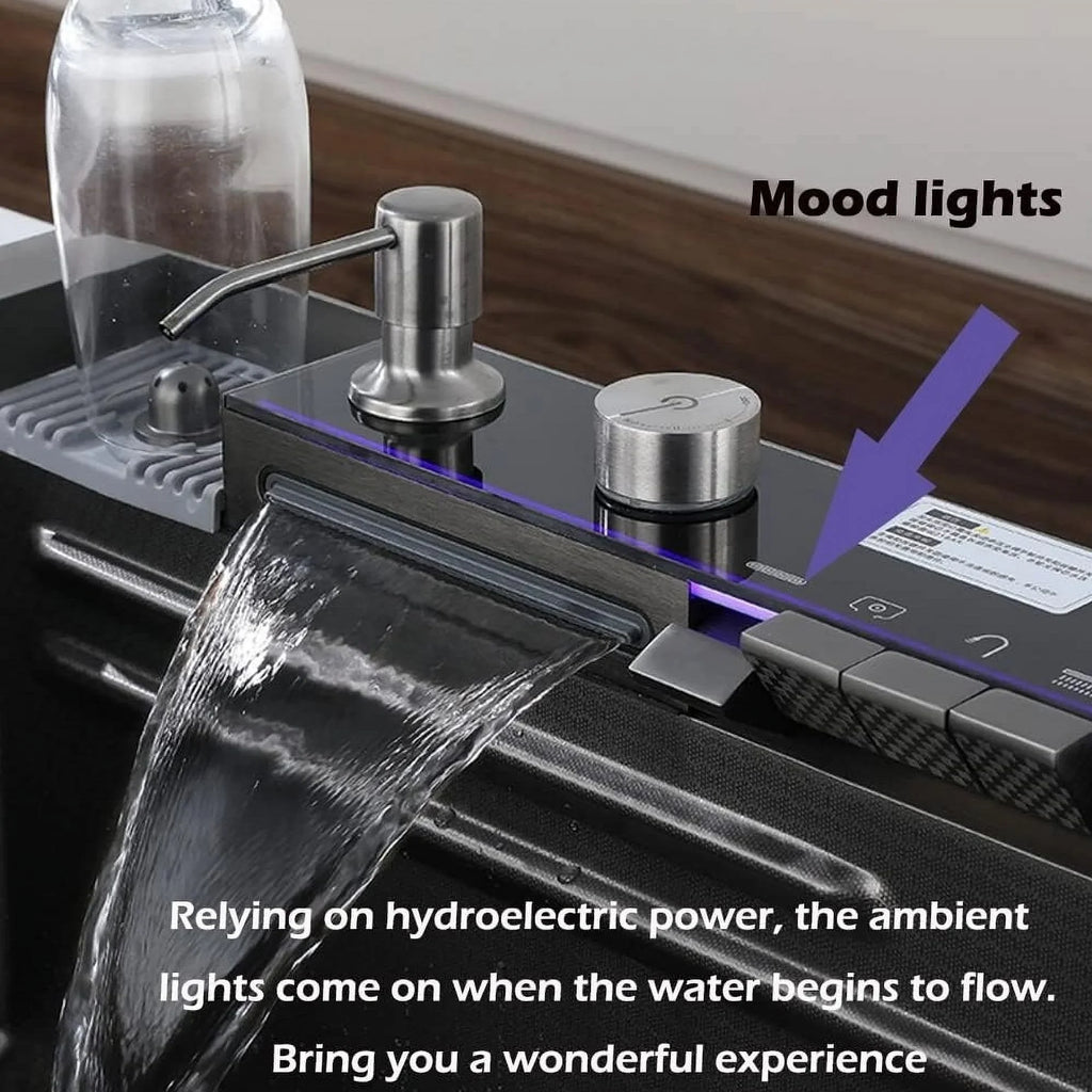 Nano Black Flying Rain Waterfall Sink Household SinkIntegrated Sink with Pull-Out Tap Set 29.5 INCH