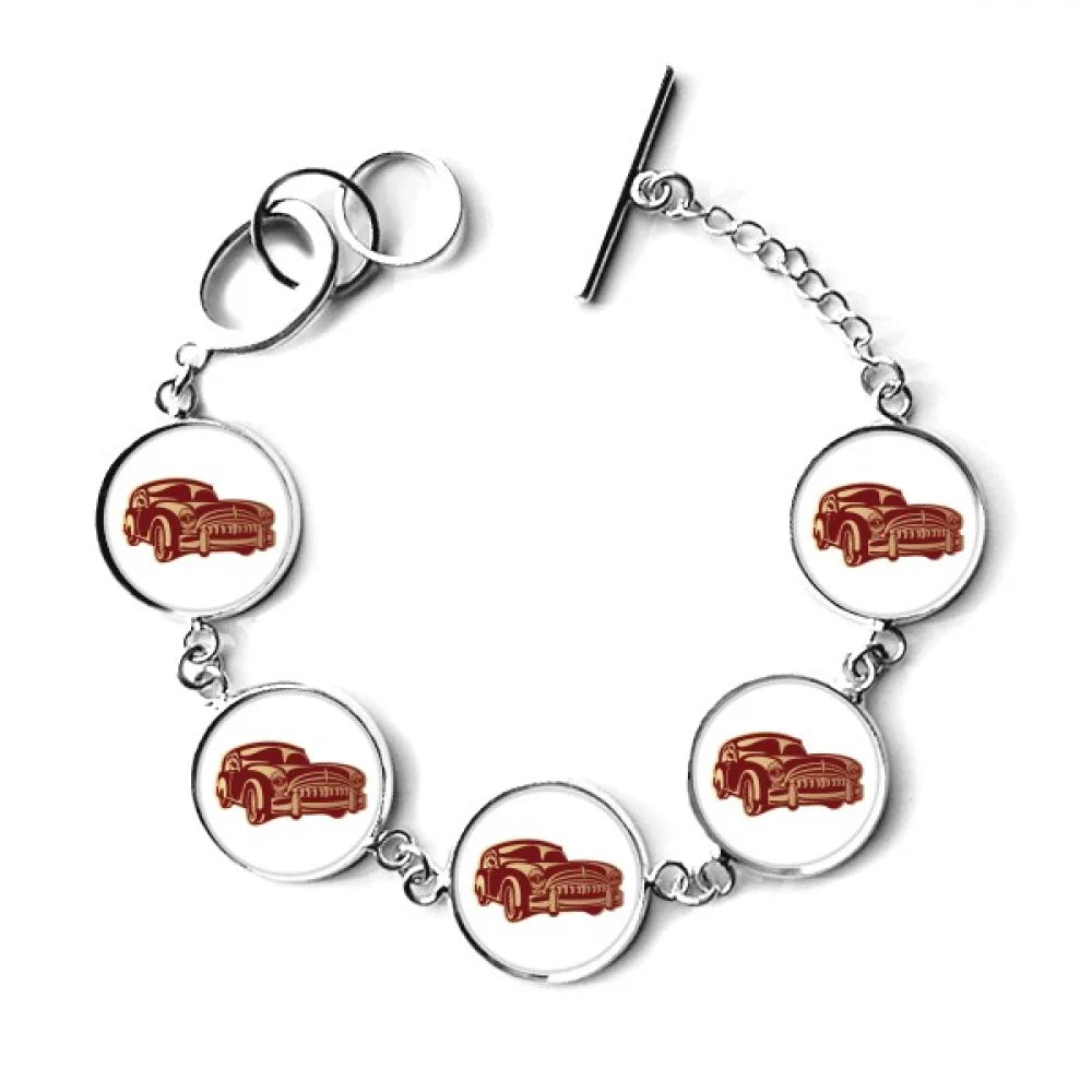 Deep Red Classic Cars Pattern Outline Bracelet Chain Charm Bangle Jewelry