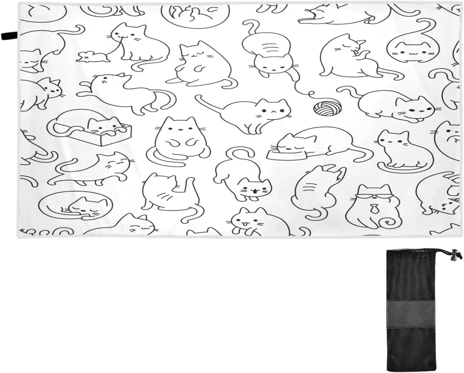 Bestwell Funny Cartoon Cat Beach Towel - Super Absorbent Oversized Travel Towels - Lightweight Compact Quick Dry Towel for Swimming Camping Holiday（191）