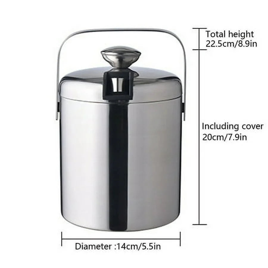 Double-Wall Stainless-Steel InsuLatitudeed Ice Bucket With Lid & Ice Tong 1300 ML