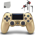 Dual Shock Gold Gaming Controller For PS4 Console + Wired Earbuds BOLT AXTION Bundle Like New