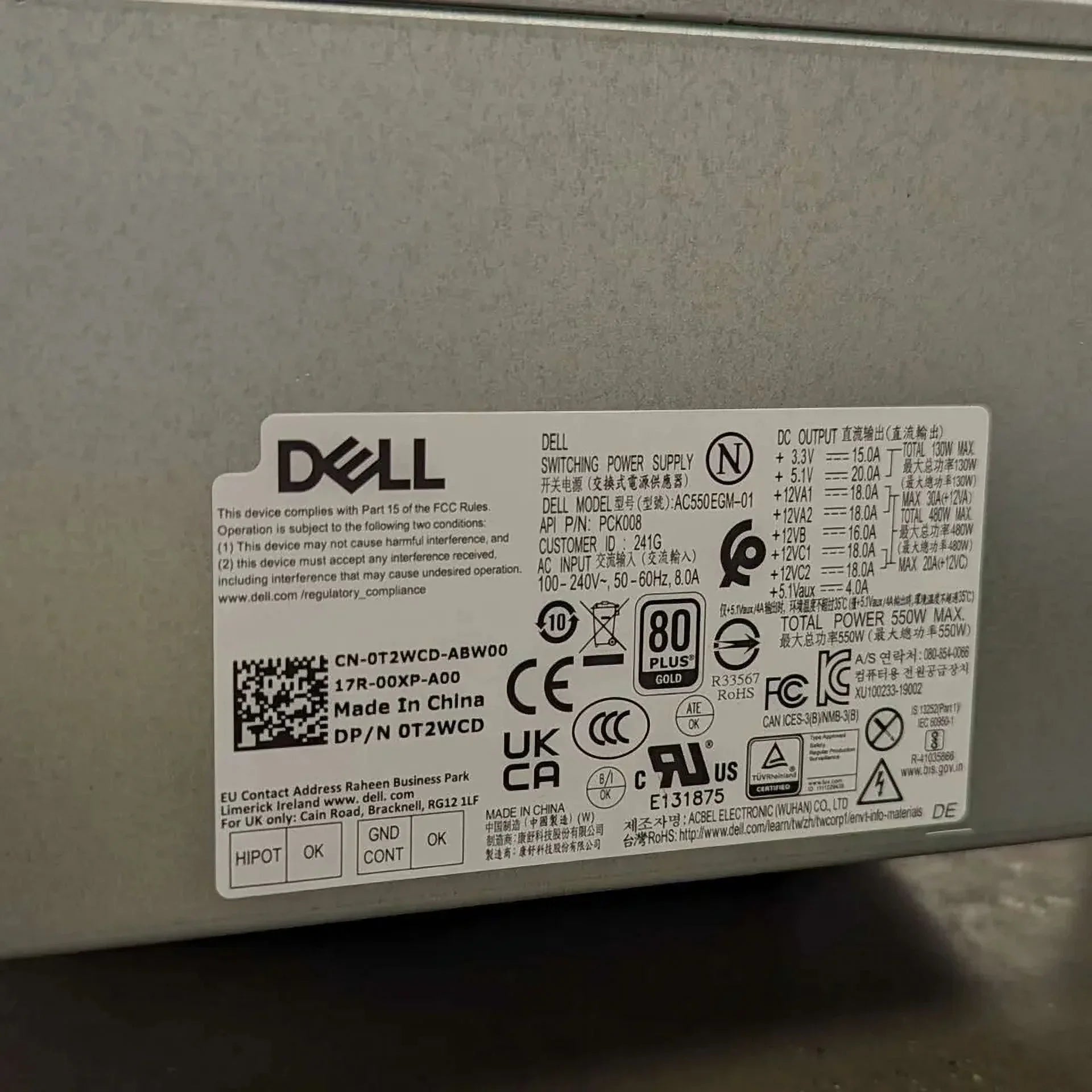 Genuine  Precision T3630 T3640 T3650 AC550EGM-00 PCK008 550W Power Supply