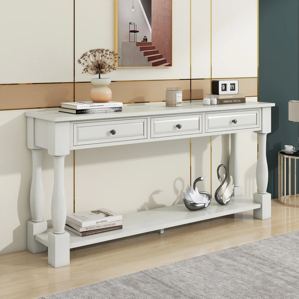 Console Table 63" Long Console Table with Drawers and Shelf for Entryway, Hallway, Living Room (Antique White, OLD SKU: WF193795AAK)