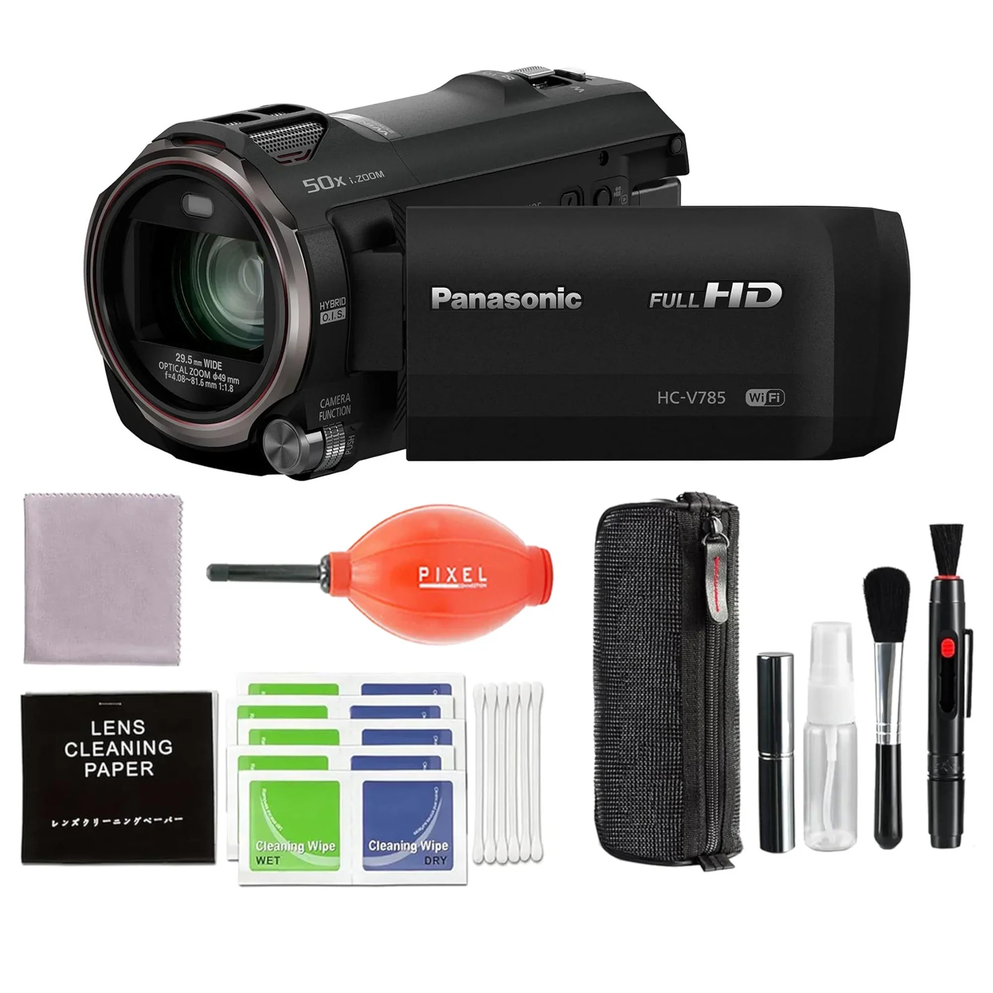 Panasonic HC-V785K Full HD Camcorder, 20X Optical Zoom, 1/2.3 Inch BSI Sensor, HDR Capture (Black) with Pixel Advanced Accessories Bundle | HC-V785K | Extended 3 Years Panasonic Warranty