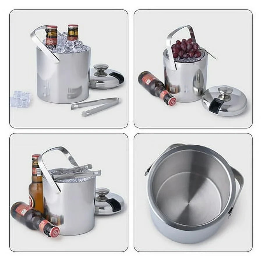 Double-Wall Stainless-Steel InsuLatitudeed Ice Bucket With Lid & Ice Tong 1300 ML