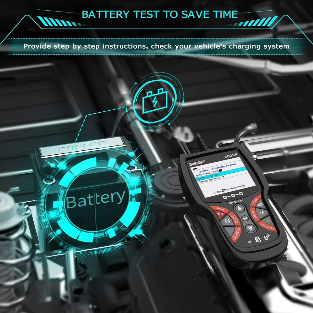 INNOVA 6030P OBD2 Scanner Check Engine ABS Code Reader Automotive Diagnostic Scan Tool 12V Battery Alternator Test Full OBDII Modes for EOBD OBD Car Scanner Automotive Scanner Analyzer Turn off MIL