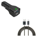 Type-C 3ft Metal USB Cable w USB Port Fast 18W Car Charger G4M for  Galaxy Tab S3 9.7 S9 Plus, S8+ S8, S10e S10 Plus active 5G Note 9 8 10 Plus A9 A50 A20 A10e - Sonim XP8 XP3