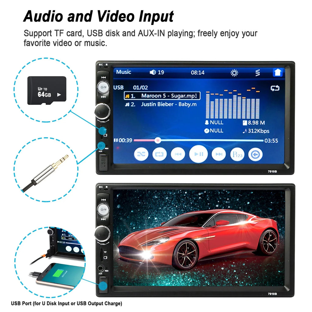 New 7" Car MP5 Radio, iMounTEK HD Touch Screen Car Multimedia Player, FM AUX USB TF Input, with Backup Camera