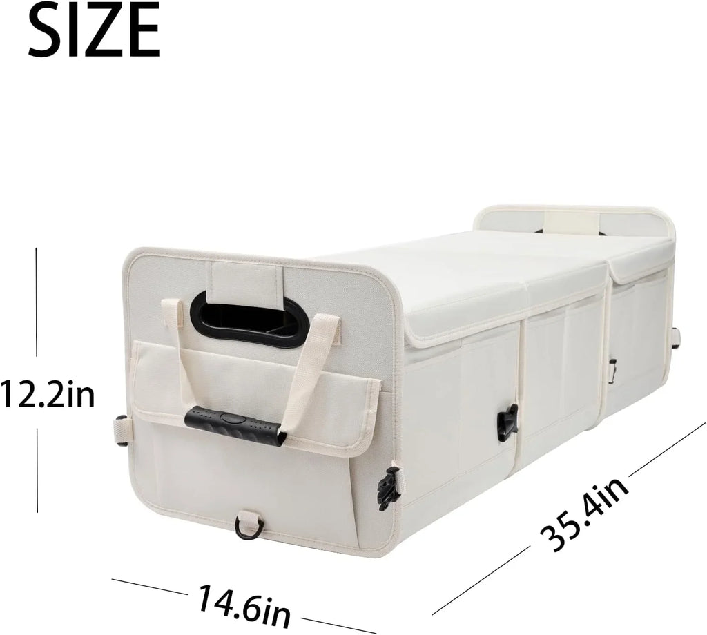 Glamor D Car Trunk Organizer with Lid Car Storage Organizer Collapsible Multi Compartment Adjustable Straps Car Organizer for SUV, Truck, Sedan(Beige)