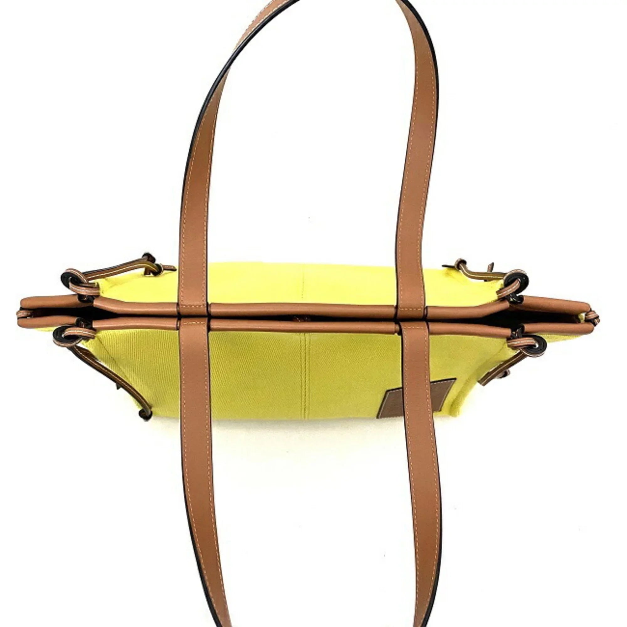 Pre-Owned Loewe cushion yellow brown leather patch anagram 330.02AA93 canvas LOEWE tote bag (Good)