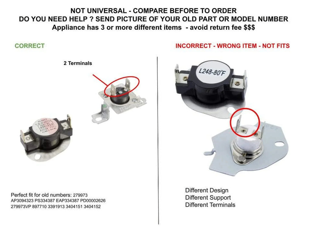 GLOB PRO SOLUTIONS AP3094323 PS334387 EAP334387 PD00002626 CKD5810 Thermal Fuse & Thermostat