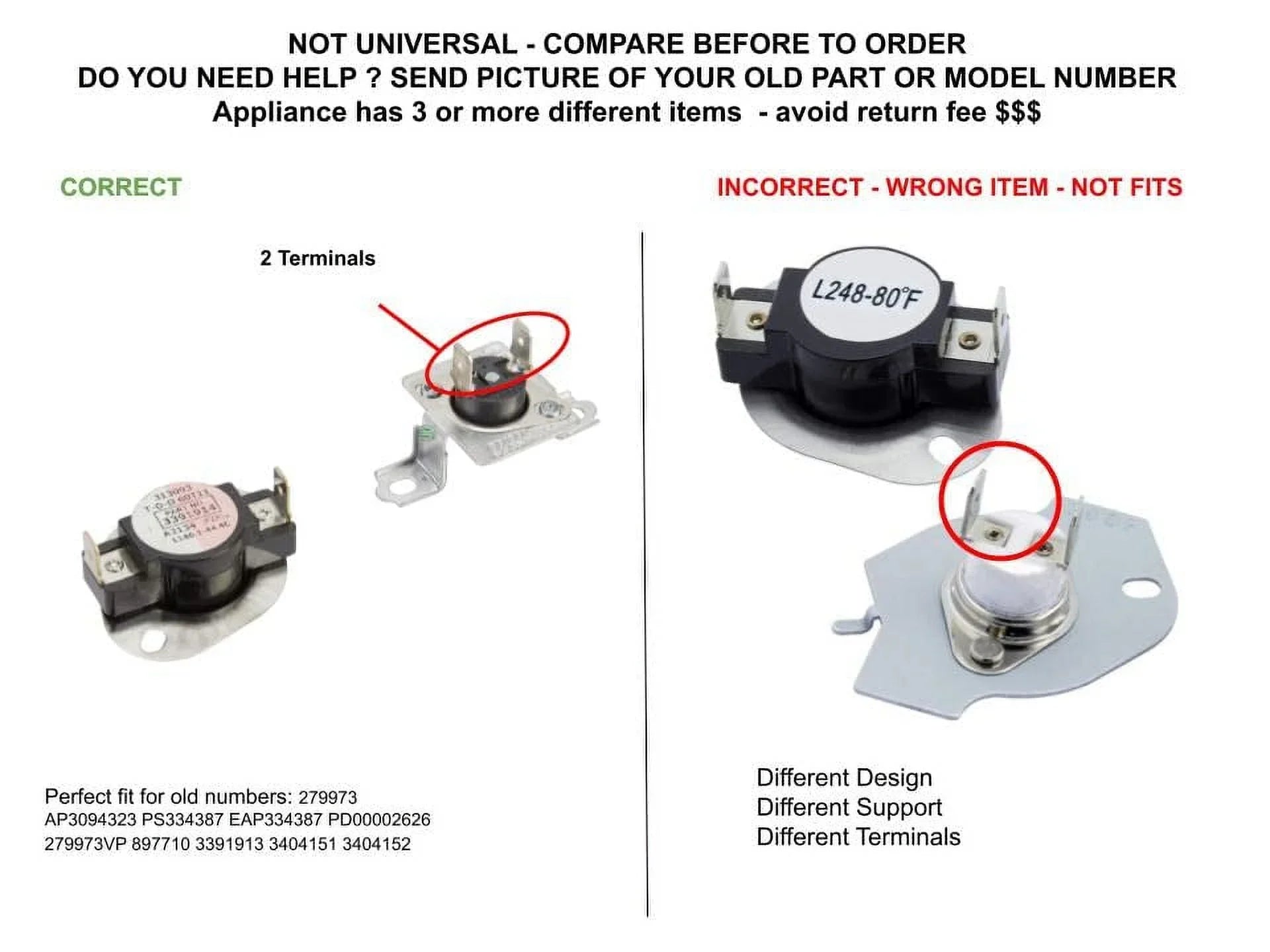 GLOB PRO SOLUTIONS AP3094323 PS334387 EAP334387 PD00002626 CKD5810 Thermal Fuse & Thermostat