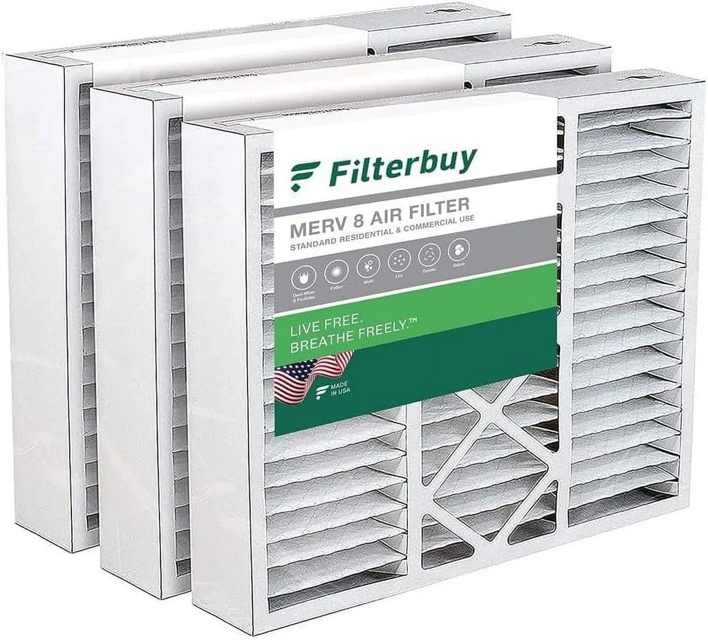 Filterbuy 20x22x5 MERV 8 Pleated HVAC AC Furnace Air Filters for Amana, Goodman, and Nordyne (3-Pack)