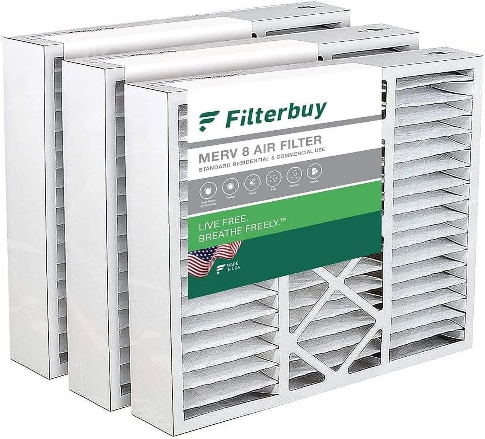Filterbuy 20x22x5 MERV 8 Pleated HVAC AC Furnace Air Filters for Amana, Goodman, and Nordyne (3-Pack)