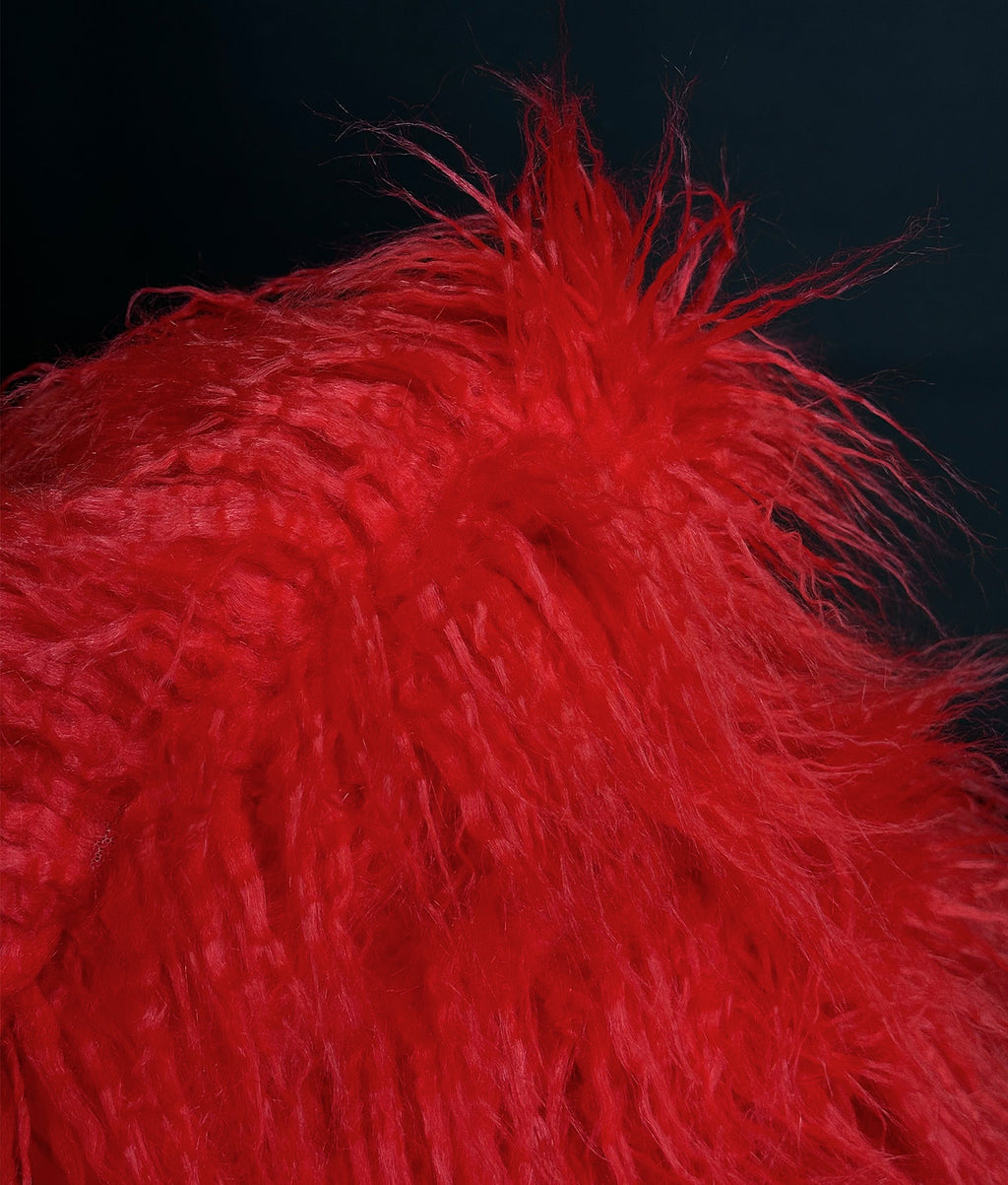 Faux Fake CURLY Yak FUR 3.5" LONG Pile Japanese Fire Retardant Yarn 2.3oz Per Yard / Craft, Sewing Cosplay 58" Wide Sold by Continuous Yard (Fire Red)