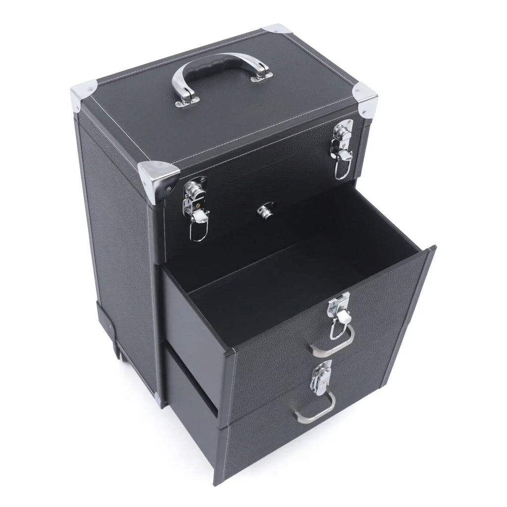 Women's Rolling Makeup Train Case Black Trolley Cosmetic Box Lock Wheels PU Makeup Train Case Cosmetics Rolling Organizer Cases Storage Box Trolley Black Trolley Bag Black Cosmetics Rolling Organizer