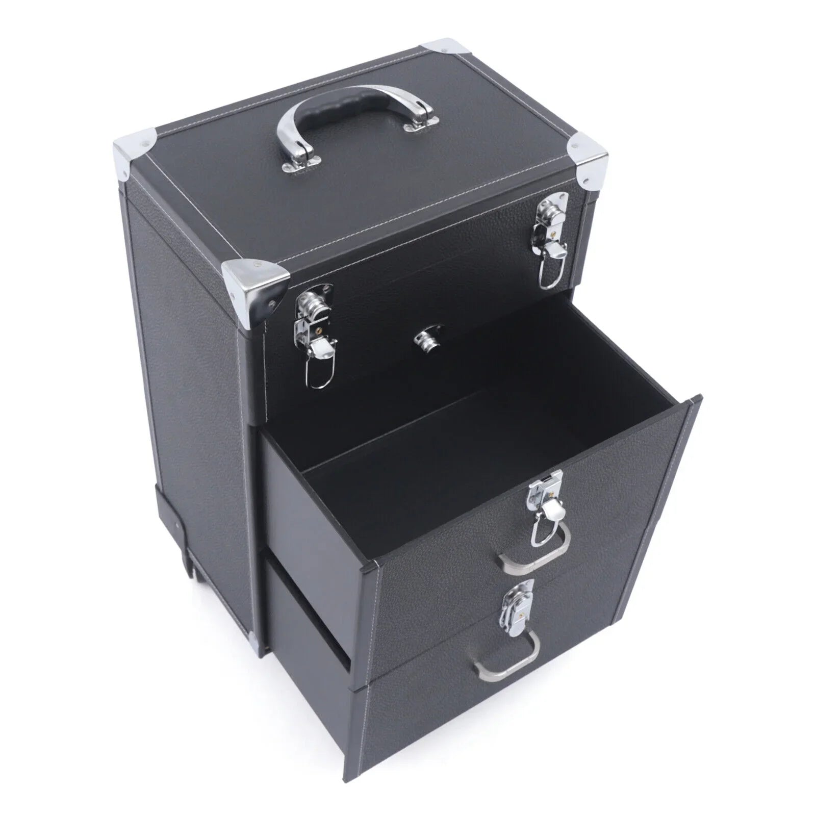 Women's Rolling Makeup Train Case Black Trolley Cosmetic Box Lock Wheels PU Makeup Train Case Cosmetics Rolling Organizer Cases Storage Box Trolley Black Trolley Bag Black Cosmetics Rolling Organizer