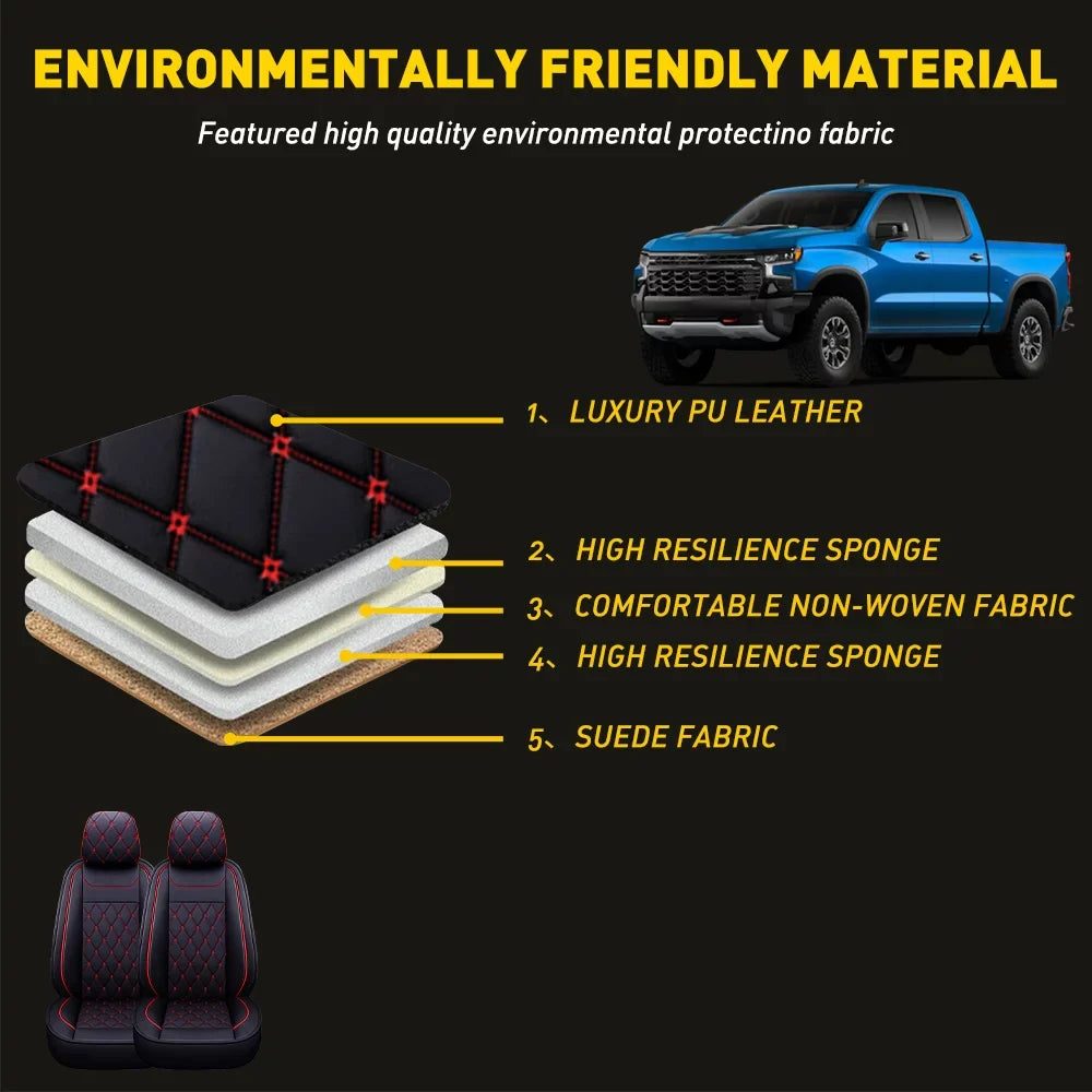 Car Seat Covers Full Set Silverado GMC Sierra Fit for 2007-2023 1500/2500 HD / 3500 HD Crew,Double,Extended Cab or Pickup Truck(Full Set, Black-Red)