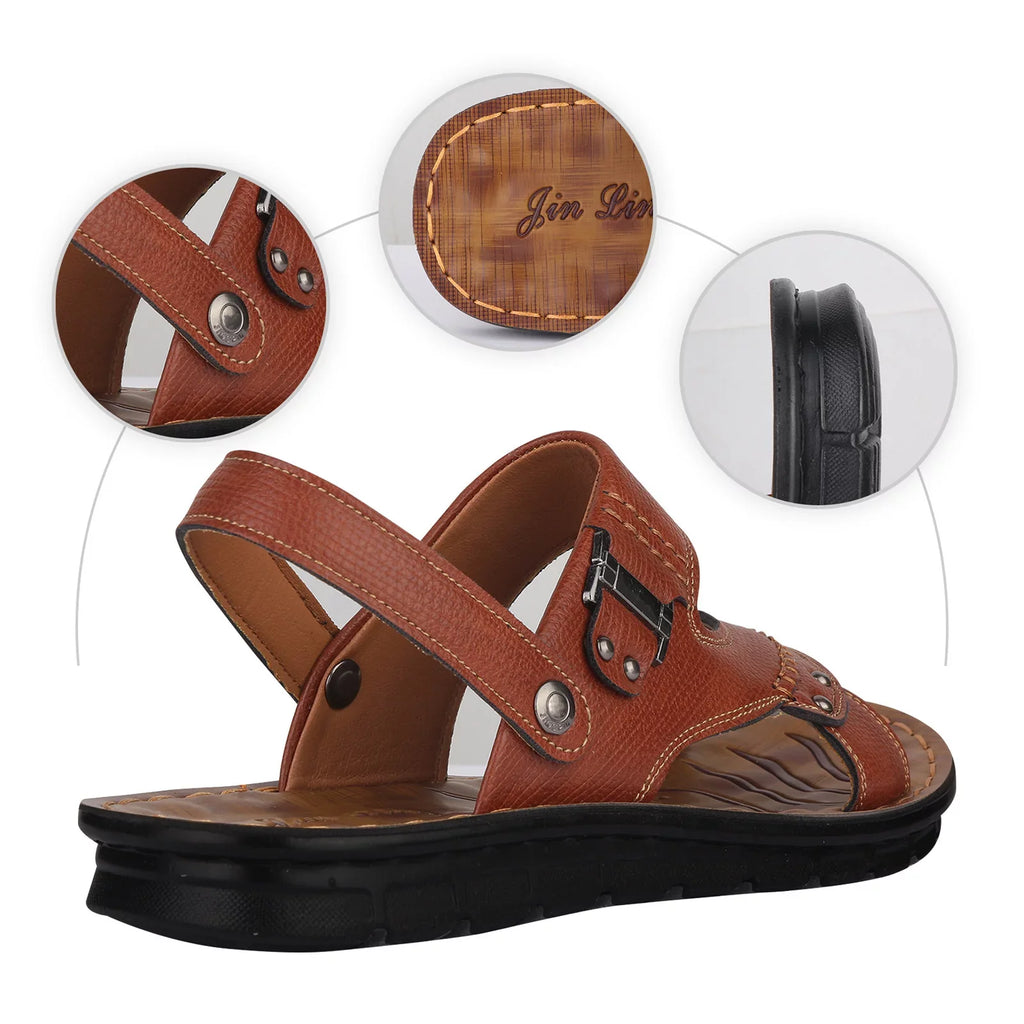 ILJNDTGBE Sandals for Men Leather Hiking Sandals Men Summer Two Wear Buckle Strap Casual Open Toe FLatitude Soft Bottom Breathable Shoes Sandals