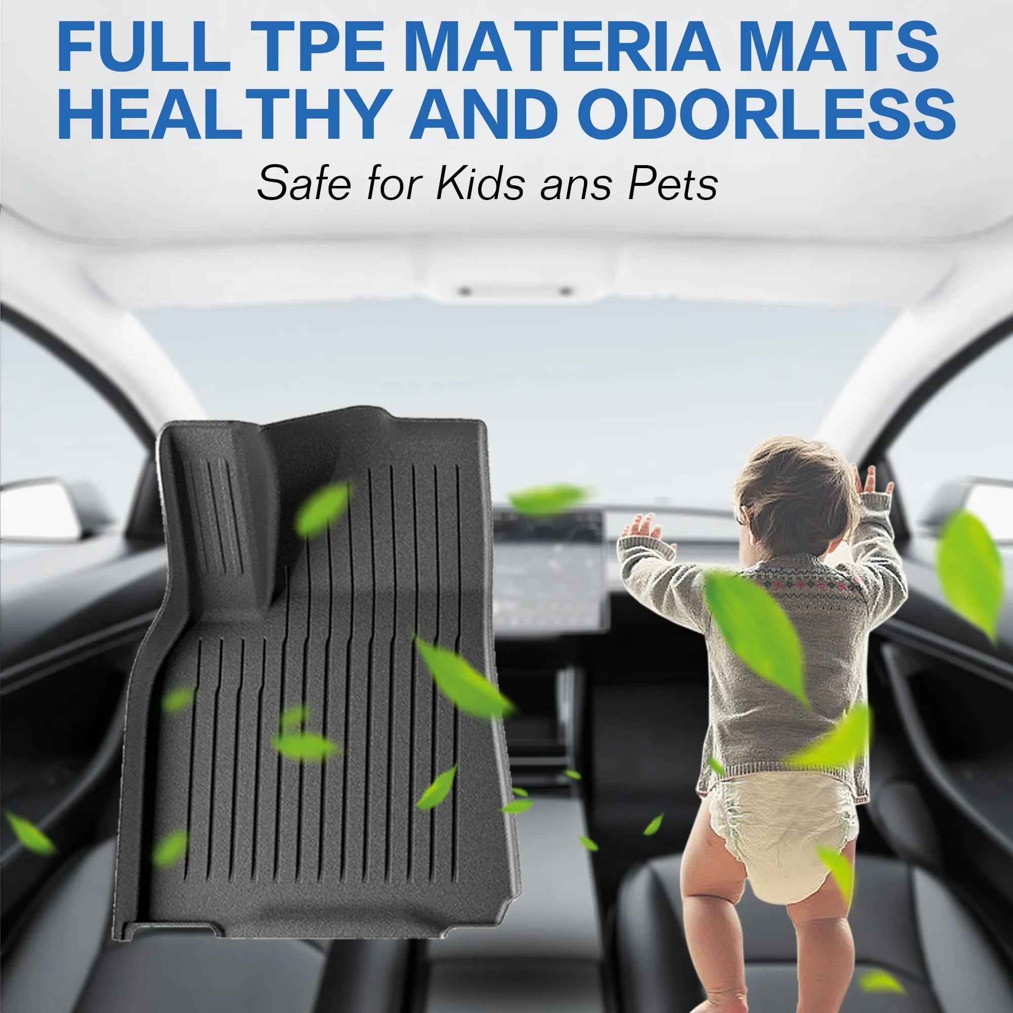 WEIZE Floor Mats Set for Tesla Model Y 2021-2023 2024, All Weather TPE Waterproof Anti-Slip Front & Rear Trunk Mats Cargo Liners Accessories, Custom Fit for Tesla 5-Seater, Set of 6 Mats
