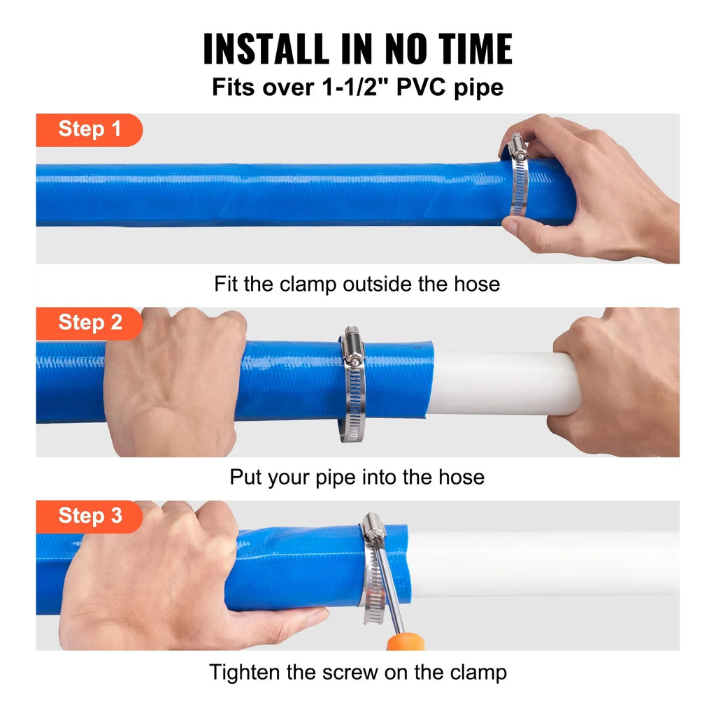 BENTISM Swimming Pool Filter Backwash Hose with Clamps 2'' x 50' Premium PVC Lay FLatitude Discharge Hose Blue Weather and Chemical Resistant