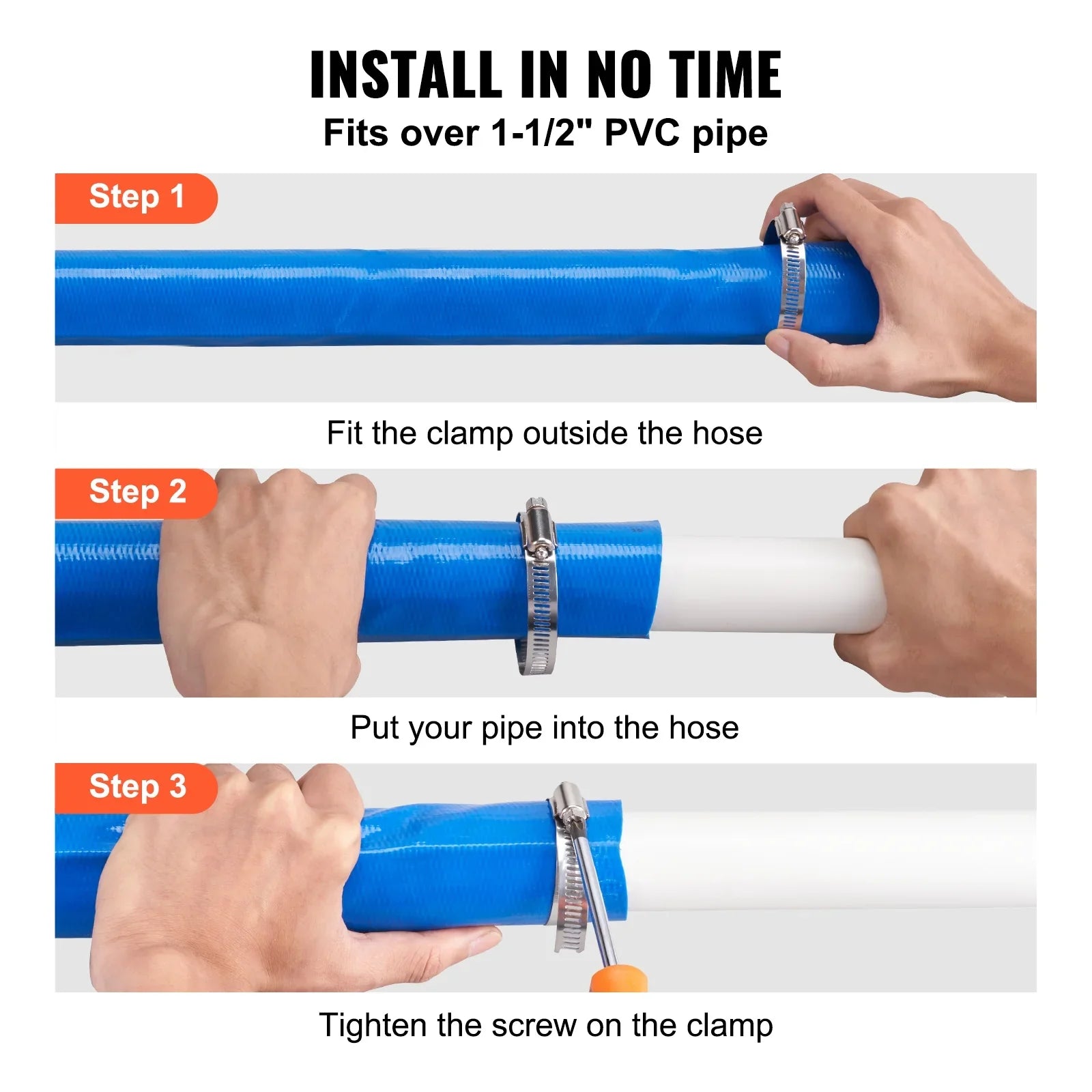 BENTISM Swimming Pool Filter Backwash Hose with Clamps 2'' x 50' Premium PVC Lay FLatitude Discharge Hose Blue Weather and Chemical Resistant