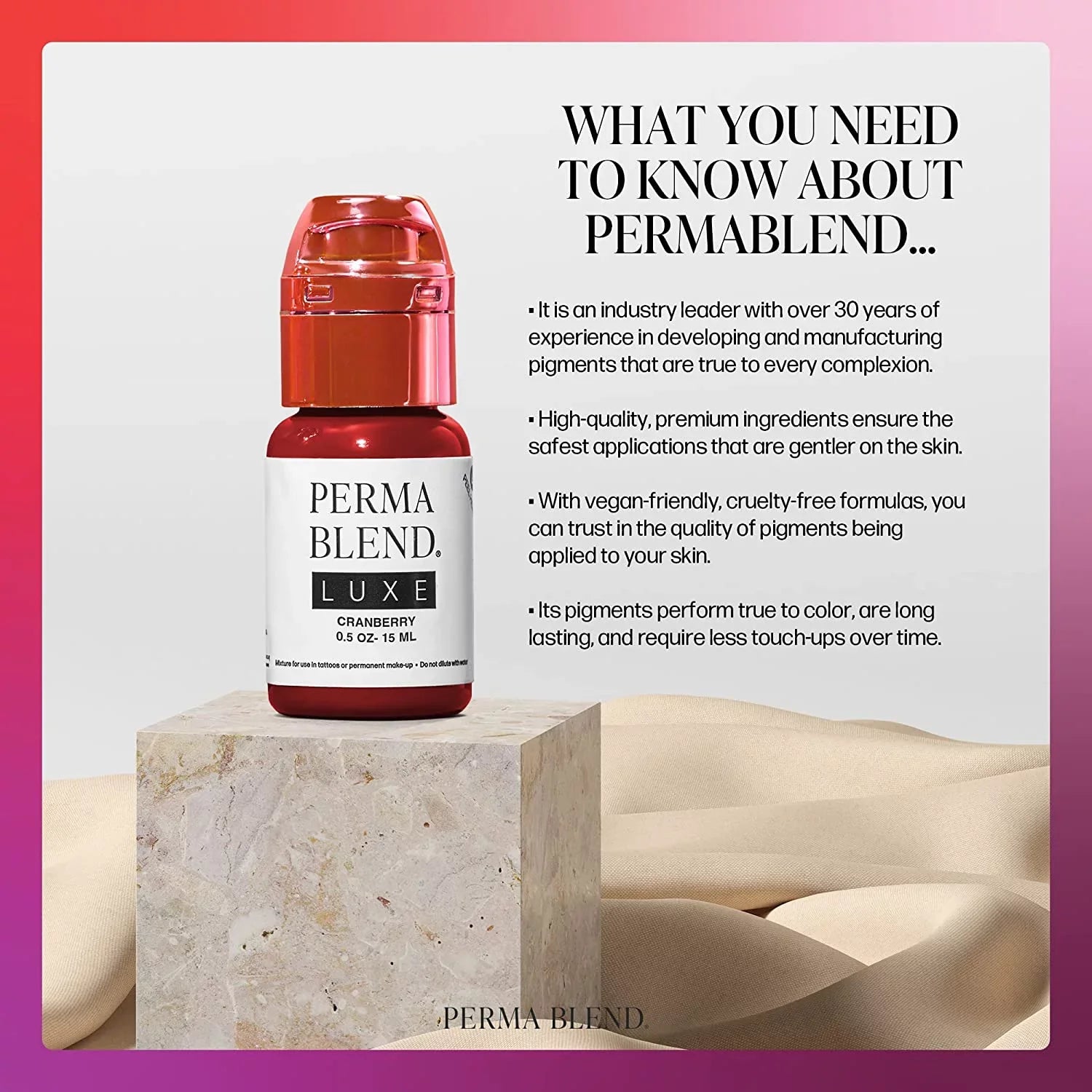 Perma Blend Luxe - Cranberry - Microblading Ink to Enhance Lip Color - Lip Tattoo & Lip Blushing Supplies for Permanent Lip Color - Red Lip Blush - Vegan (0.5 oz)