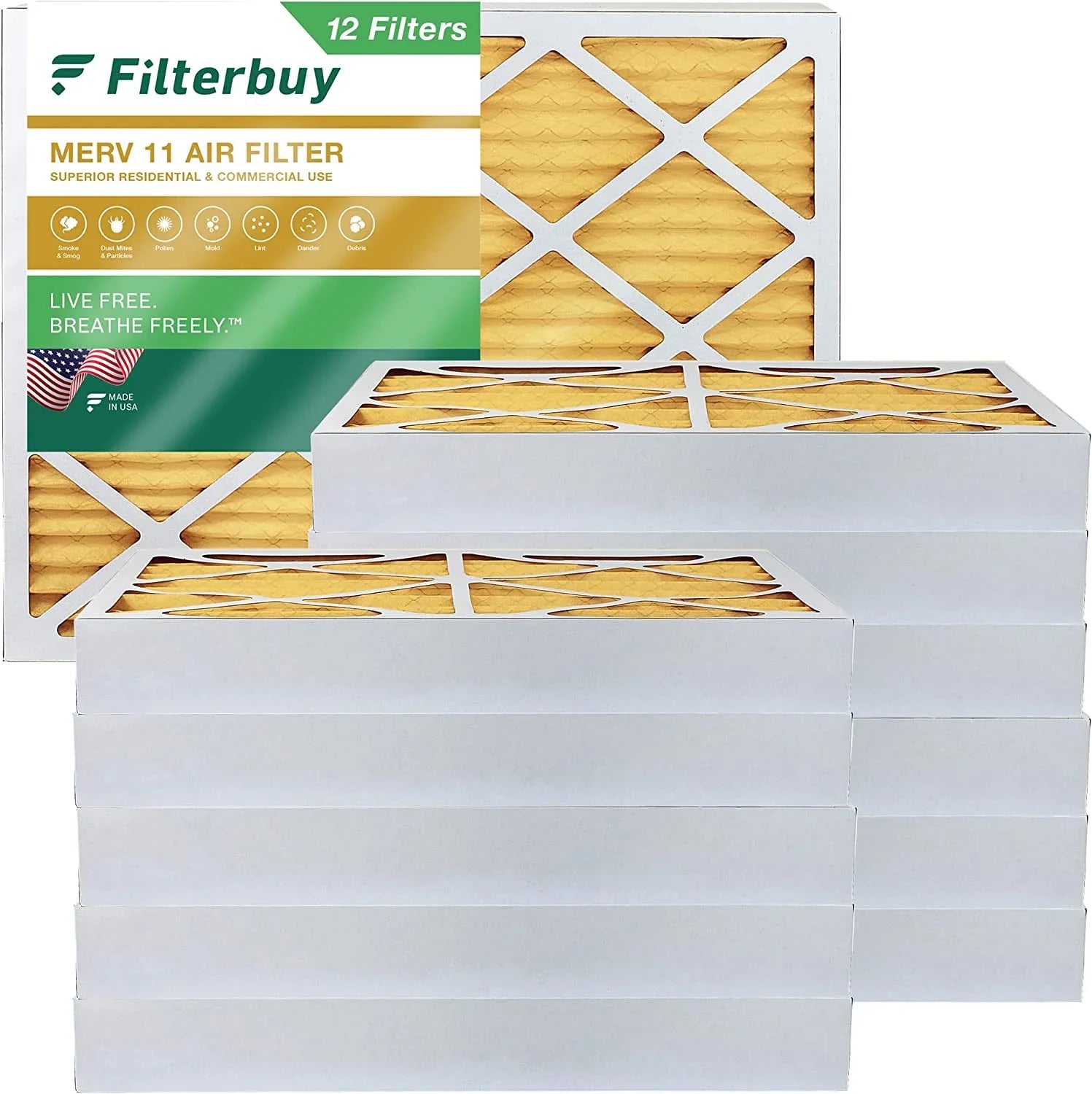 Filterbuy 16x20x4 MERV 11 Pleated HVAC AC Furnace Air Filters (12-Pack)