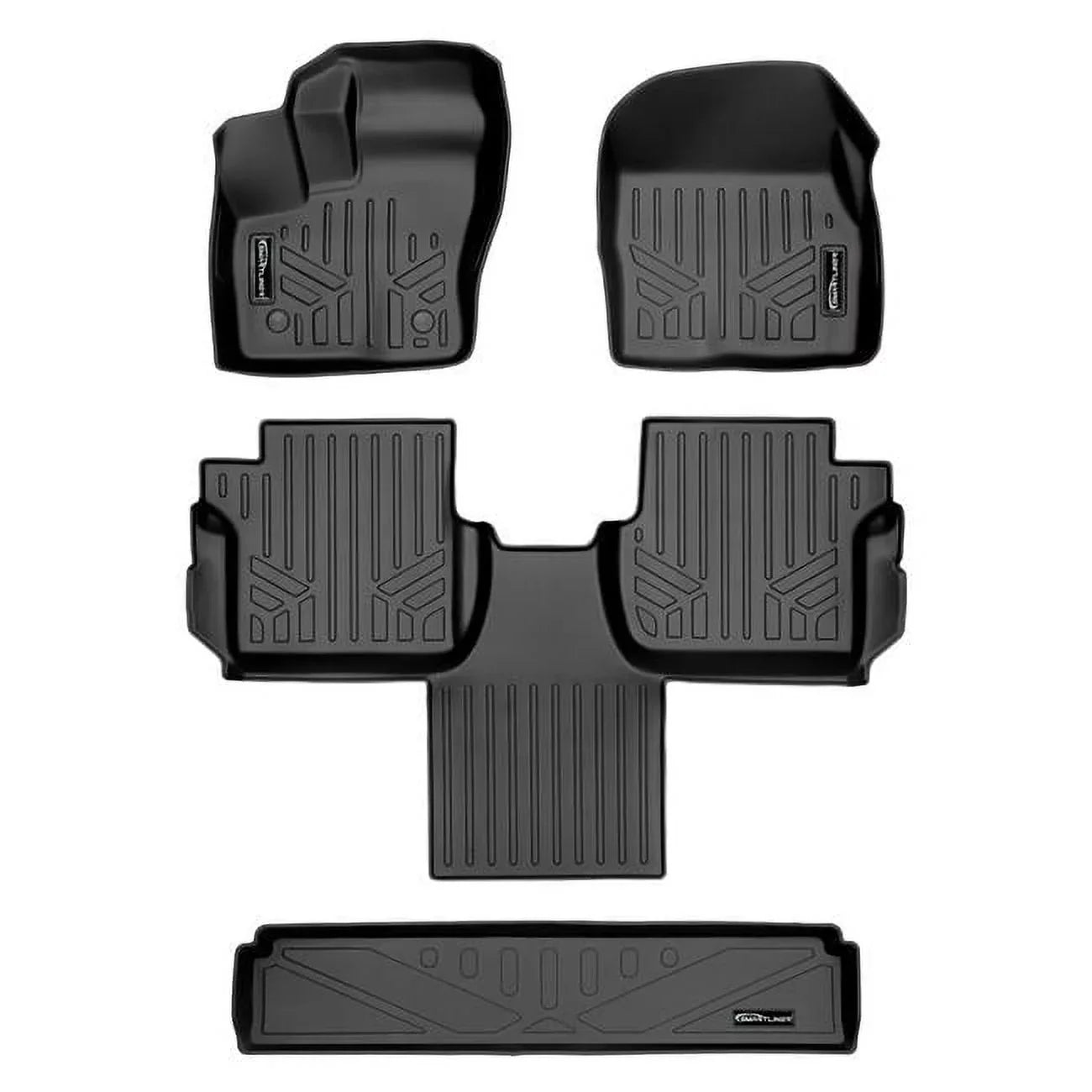 SA0363-B0478-E0478 48 x 32 x 6 in. Floor Mats 2 Rows & Cargo Liner Behind 3rd Row for 2016-2021 Ford Transit Connect, Black
