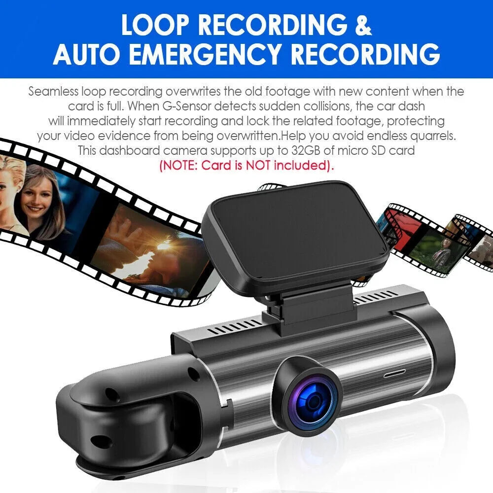 JLLOM Car DVR Dash Cam with Dual Lens Front and Inside Camera - 1080P