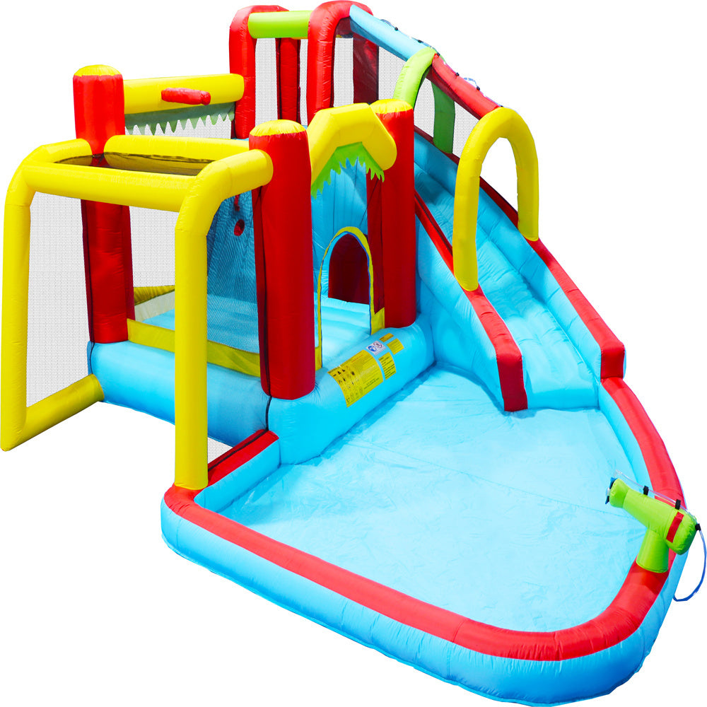 InfLatitudeable Water Slide,7 in 1 Bounce House with Slide,Climbing Wall, Splash Pool, Basketball Rim,Outdoor Backyard Fun Toys for Kid,Blower Included