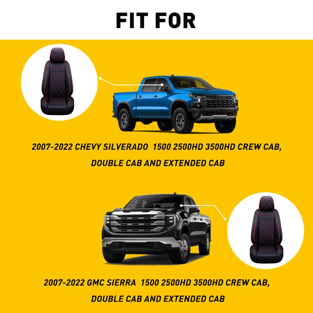 Car Seat Covers Full Set Silverado GMC Sierra Fit for 2007-2023 1500/2500 HD / 3500 HD Crew,Double,Extended Cab or Pickup Truck(Full Set, Black-Red)