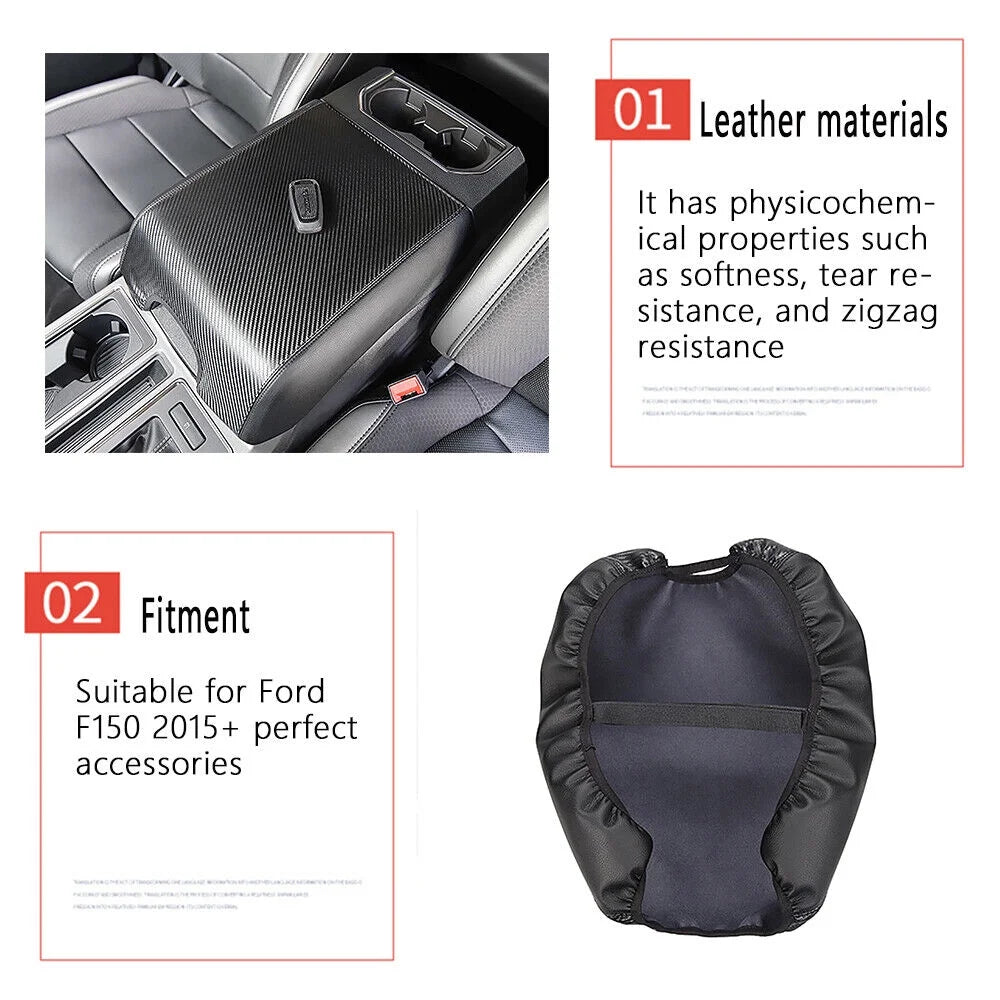 Teledu Leather Center Console Armrest Cover Pad Protector F150 Carbon