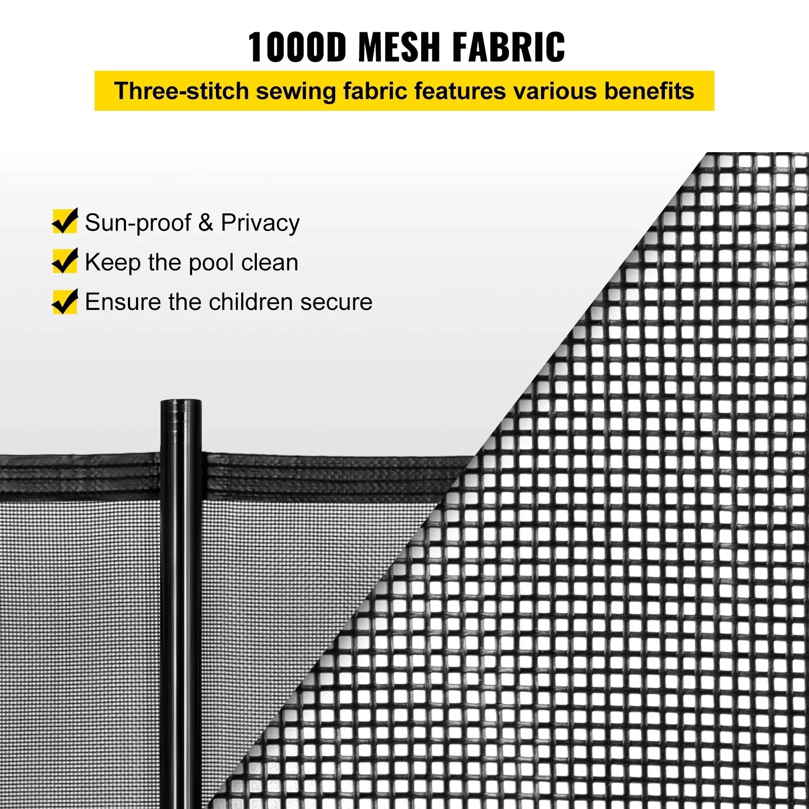 SKYSHALO Pool Fencing Mesh, 4 x 12 ft Swimming Pool Fence, 1000D PVC Fabric Removable Pool Fence with Aluminum Poles and Foot Tubes, Breathable Pool Fences for Inground Pools for Security and Privacy