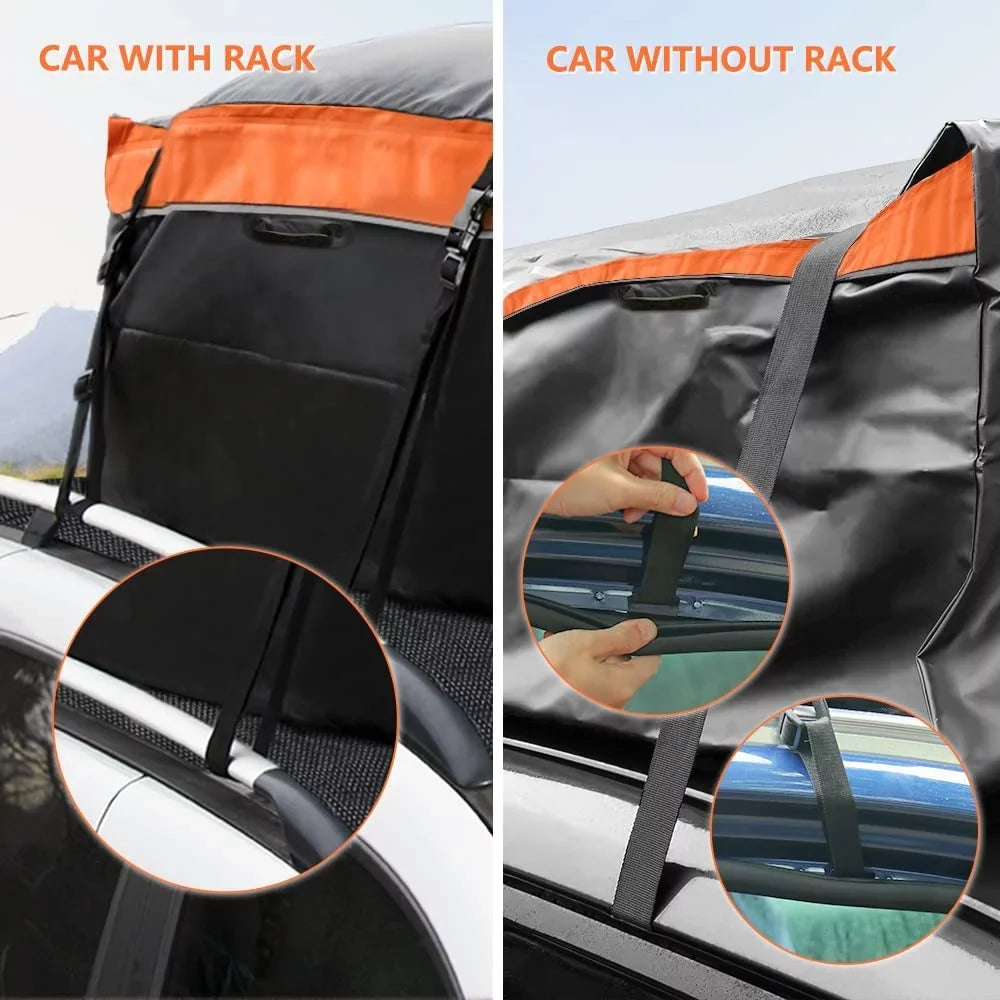 LUCKUP Roof Rack Car Cargo Carrier Bag,18.5 Cubic Ft Rooftop Box, Waterproof &Durable with Anti-Slip Mat, Heavy Duty Wide Straps and Buckles, Compatible for All Car Models (Black & Orange)
