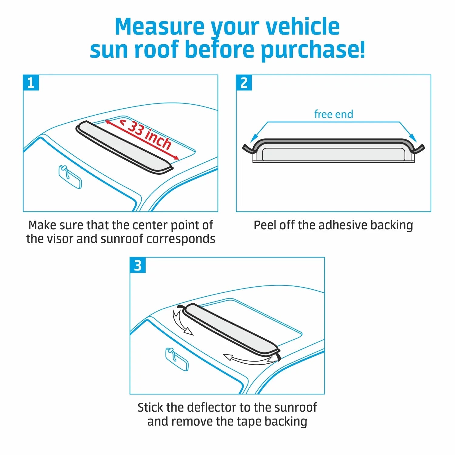 CLIM ART Incredibly Durable Sunroof Moonroof Wind Deflector 35.6" - Universal Sunroof, Moonroof Visor Shade Guard/Rain Guard - Tape-On Adhesive Top Wind Guard Low Profile Roof Visor - SR01001