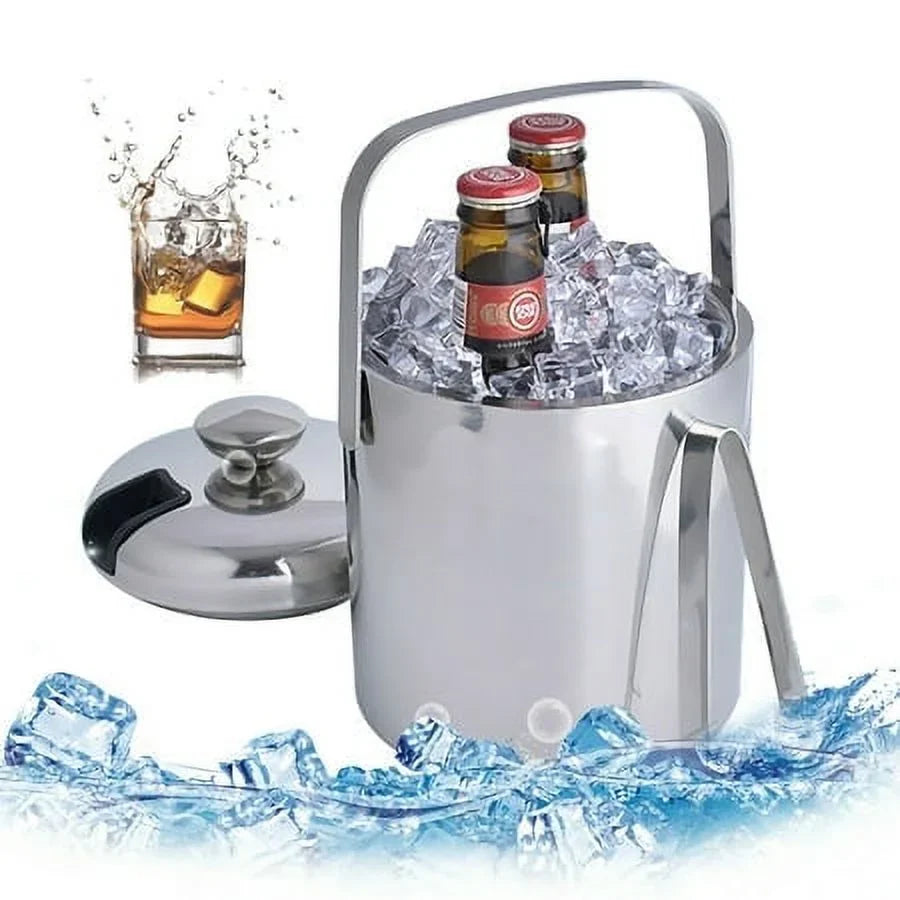 Double-Wall Stainless-Steel InsuLatitudeed Ice Bucket With Lid & Ice Tong 1300 ML