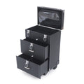Women's Rolling Makeup Train Case Black Trolley Cosmetic Box Lock Wheels PU Makeup Train Case Cosmetics Rolling Organizer Cases Storage Box Trolley Black Trolley Bag Black Cosmetics Rolling Organizer