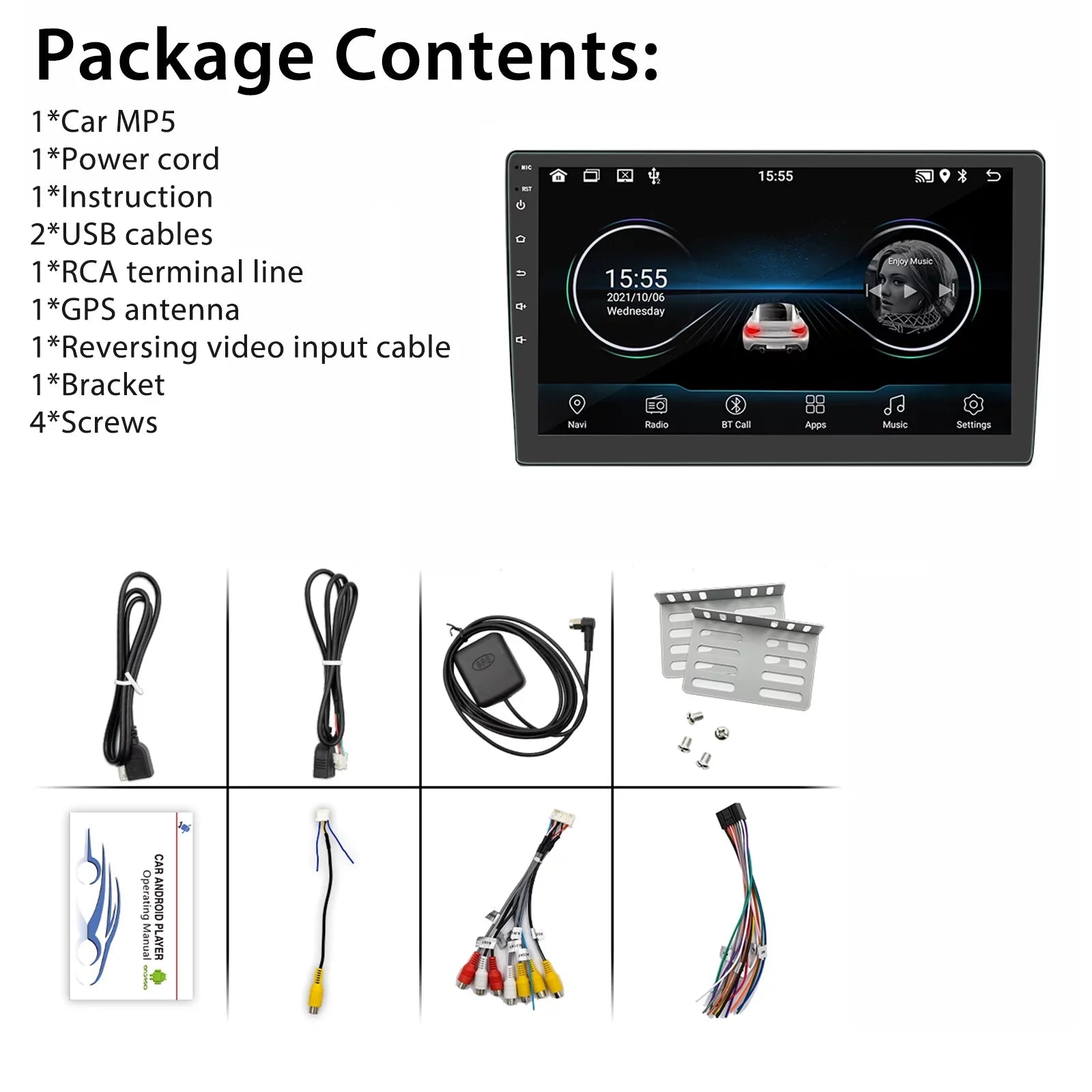 2022 Android 10.1 Inch Touch Screen Double Din GPS Navigate Car Stereo Radio With Bluetooth FM, Mirror Link, Backup Camera(2+16GB)