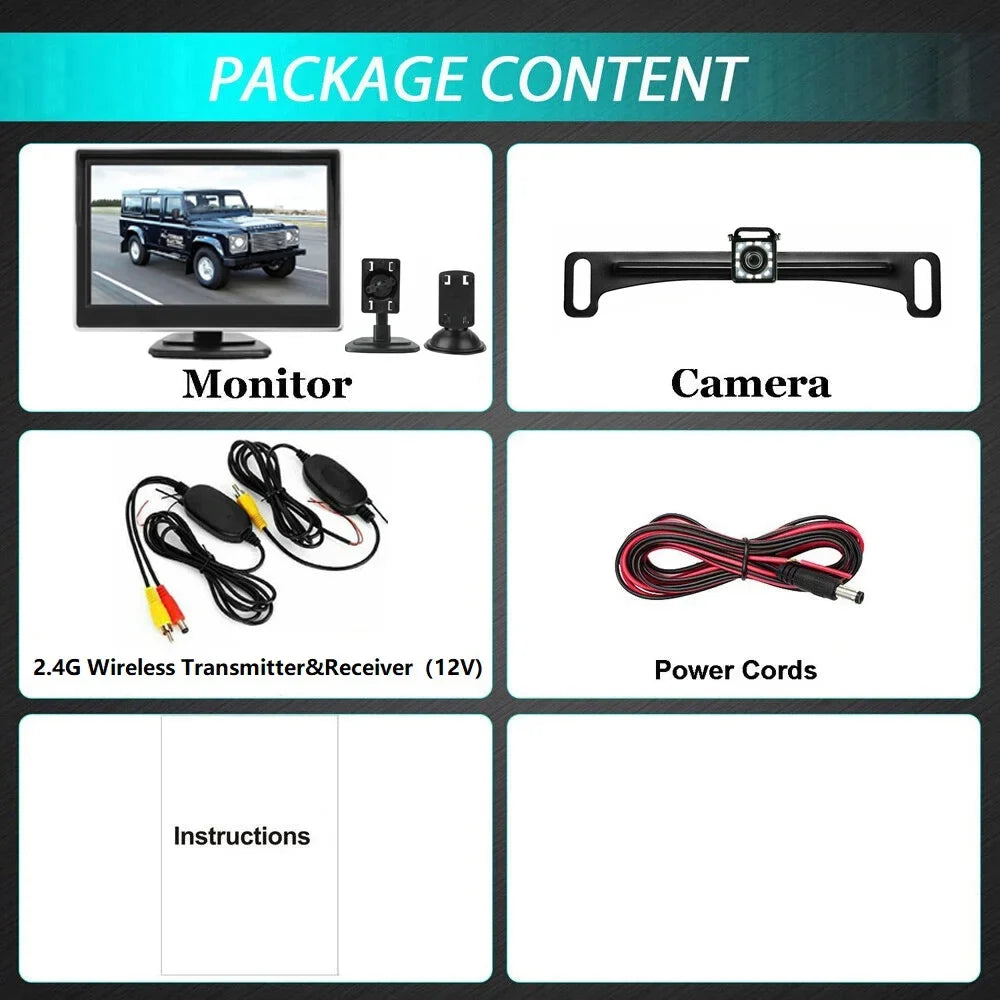 Backup Camera Car Rear View Wireless HD Parking System Night Vision + 5" Monitor