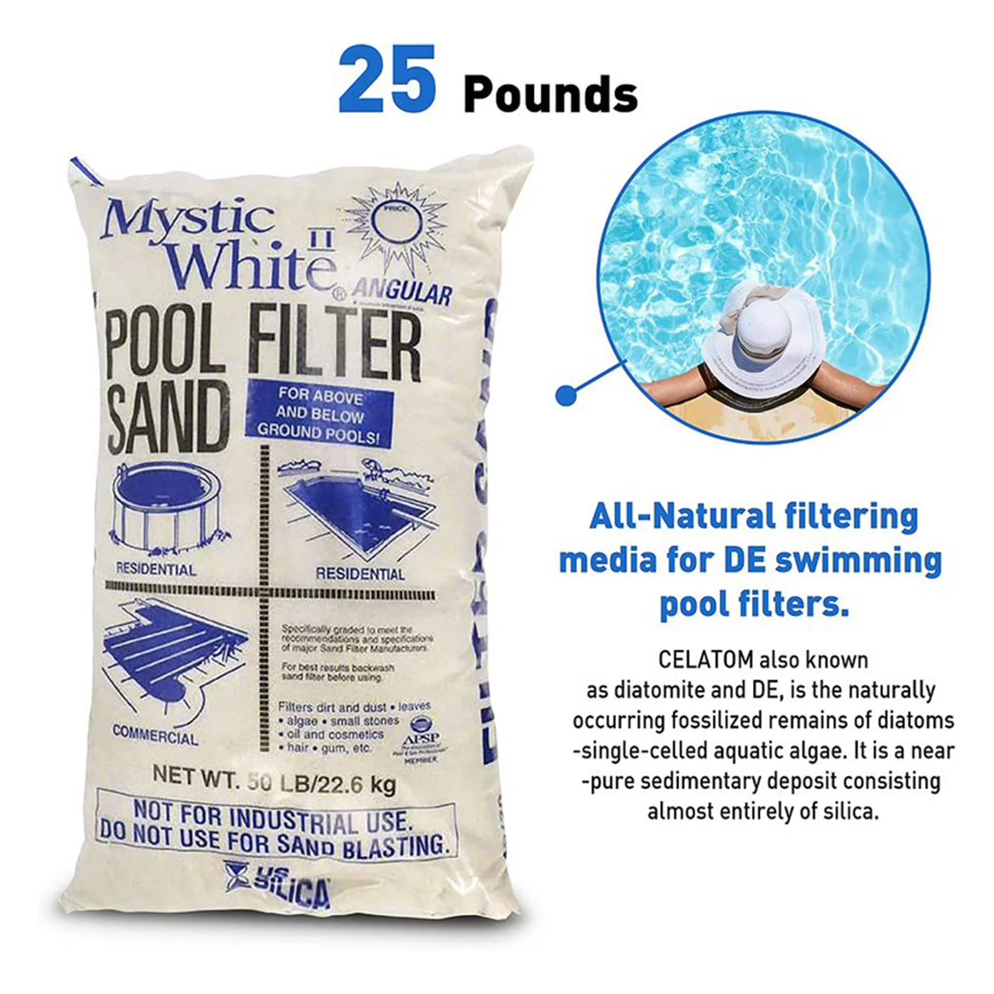 U.S. Silica 50lbs Mystic White II Swimming Pool Filter Sand, White (2 Pack)