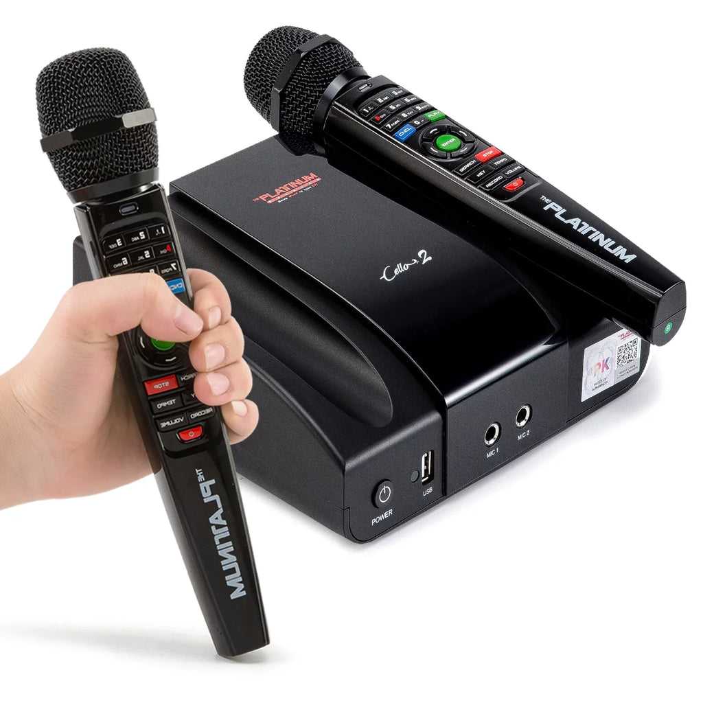 2023 PLatitudeinum Cello2 Karaoke Machine for TV with Lyrics Display Built-in 23K+ Aldult Kids Mixed Language MVs & Songs 2 Upgraded Wireless Mic Digital Video Song Recording