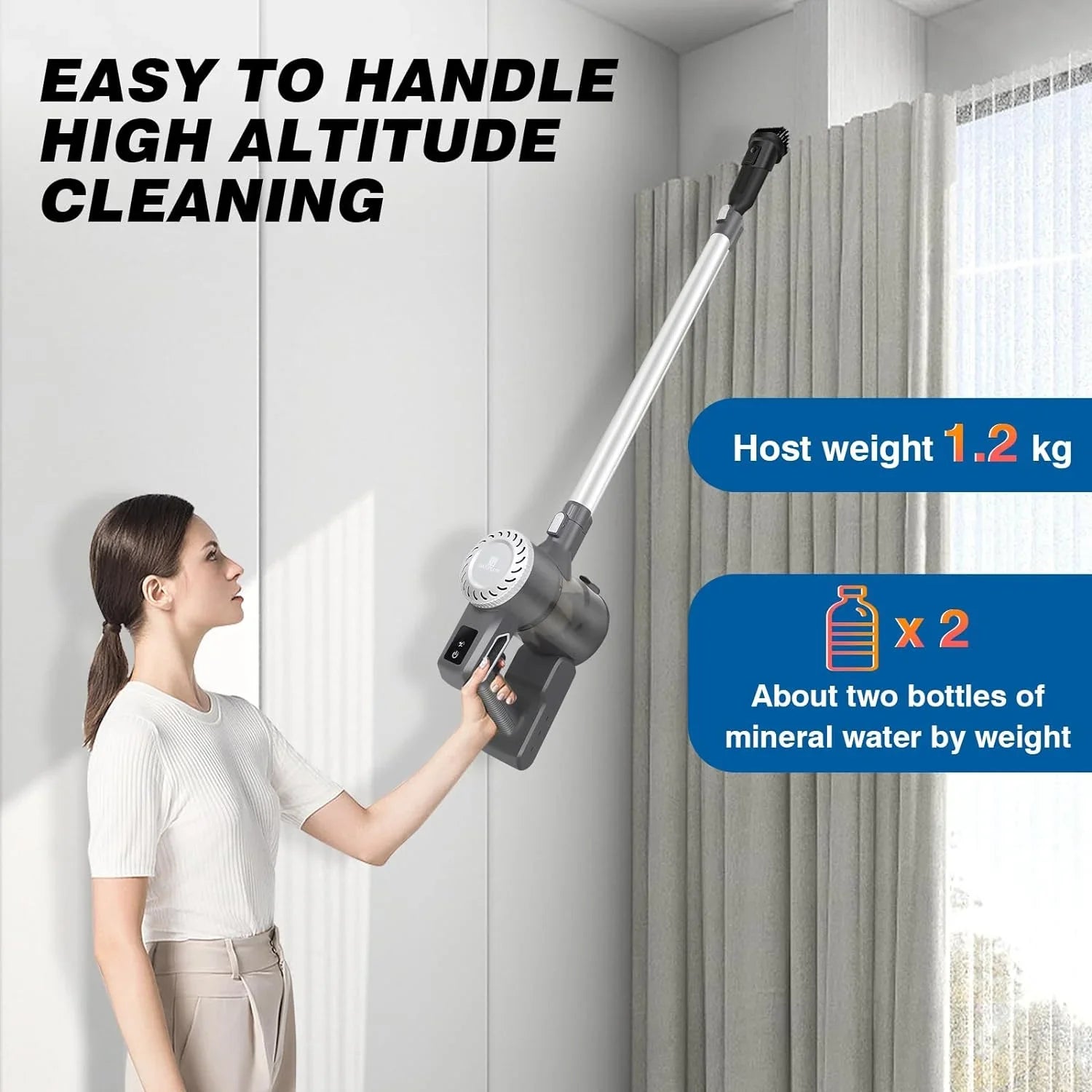 Household Cordless Vacuum Cleaner, 4 in1 Cordless Stick Vacuum Cleaner with 22000Pa Suction, 2.0Ah Battery Max 35Mins Runtime, Lightweight Quiet Vacuum for Hardwood Floor Carpet Pet Hair